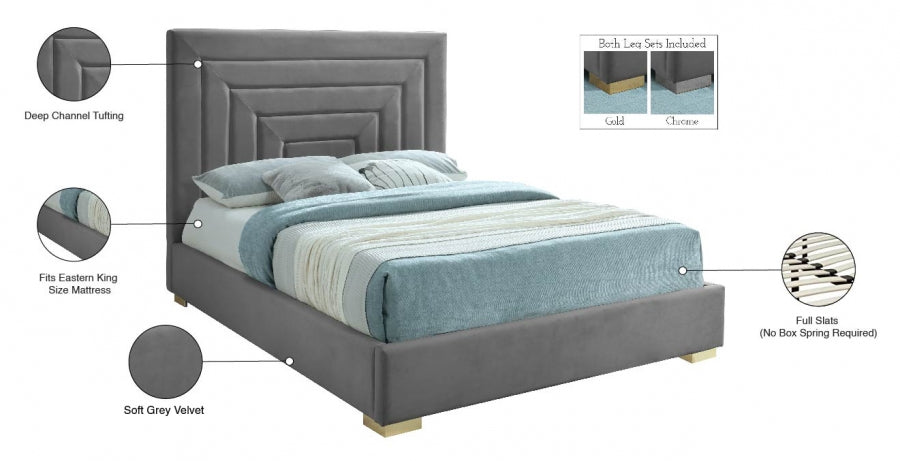 Nora Velvet King Bed Grey - NoraGrey-K