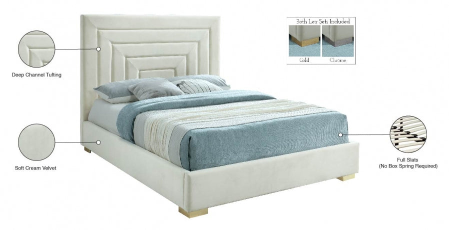 Nora Velvet Queen Bed Cream - NoraCream-Q