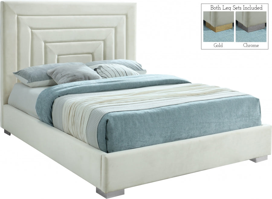 Nora Velvet Queen Bed Cream - NoraCream-Q