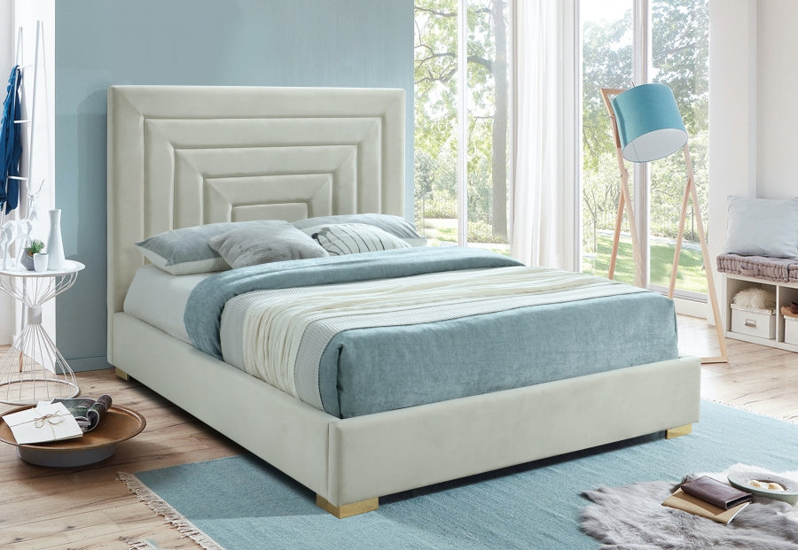 Nora Velvet Queen Bed Cream - NoraCream-Q