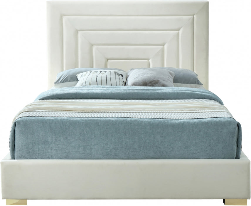 Nora Velvet Queen Bed Cream - NoraCream-Q