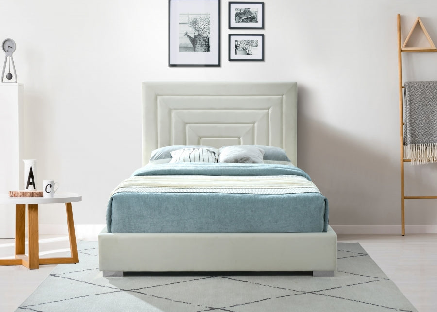 Nora Velvet Queen Bed Cream - NoraCream-Q