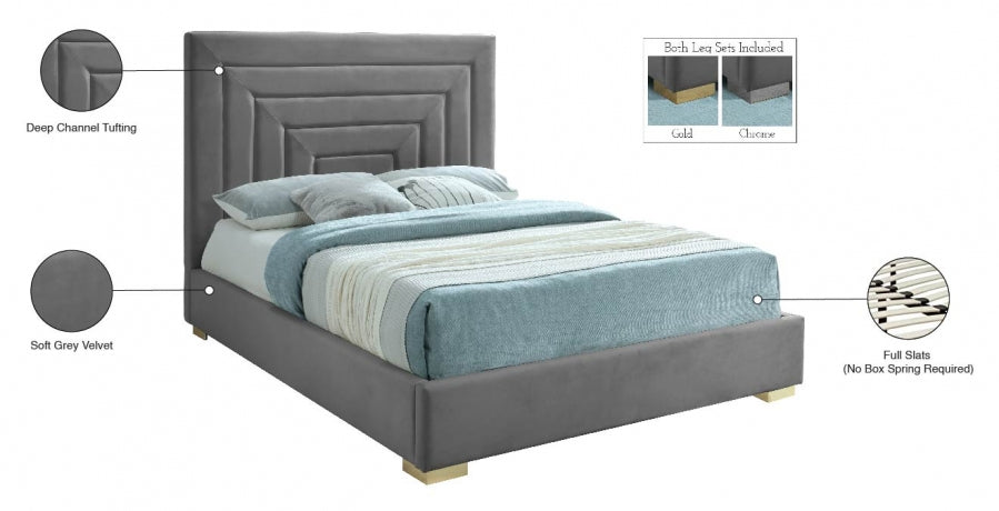 Nora Velvet Queen Bed Grey - NoraGrey-Q