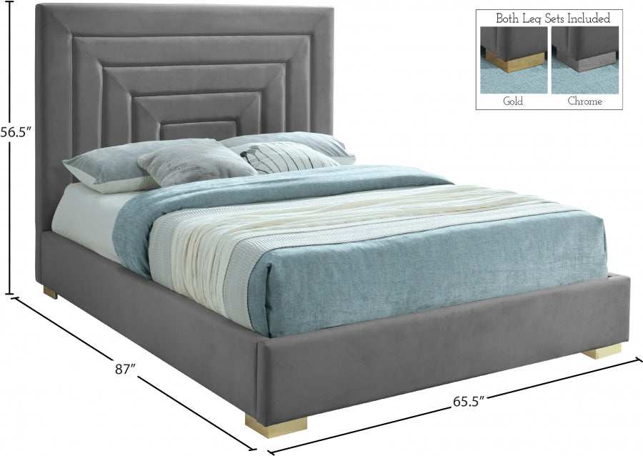 Nora Velvet Queen Bed Grey - NoraGrey-Q