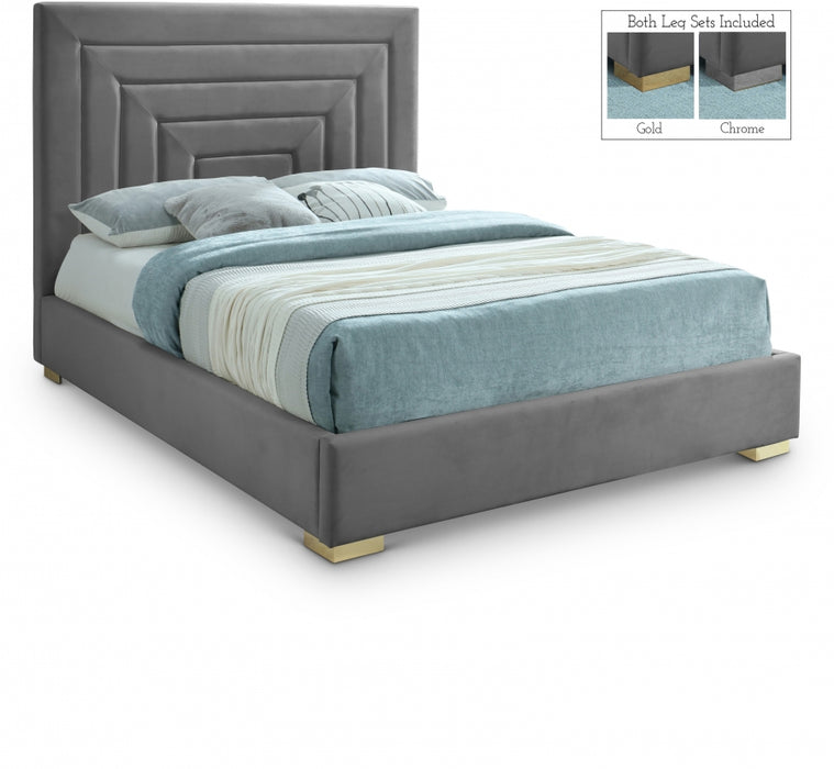 Nora Velvet Queen Bed Grey - NoraGrey-Q