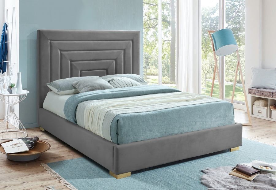 Nora Velvet Queen Bed Grey - NoraGrey-Q