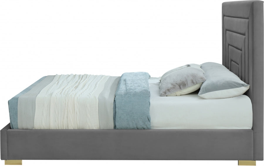 Nora Velvet Queen Bed Grey - NoraGrey-Q