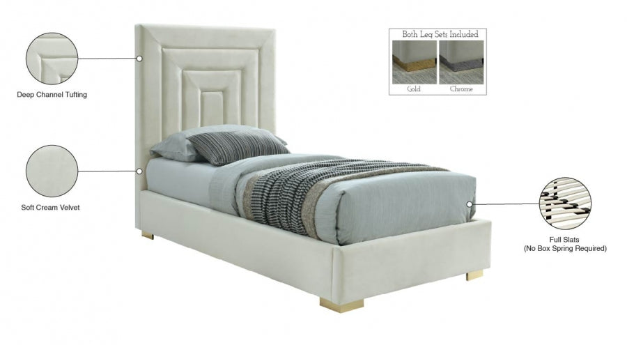 Nora Velvet Twin Bed Cream - NoraCream-T