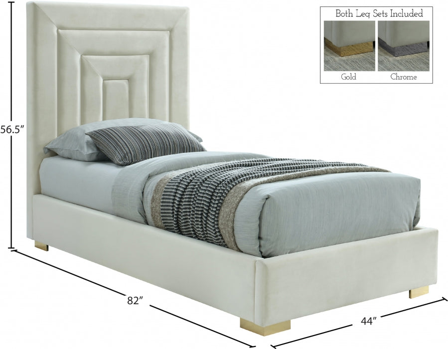 Nora Velvet Twin Bed Cream - NoraCream-T