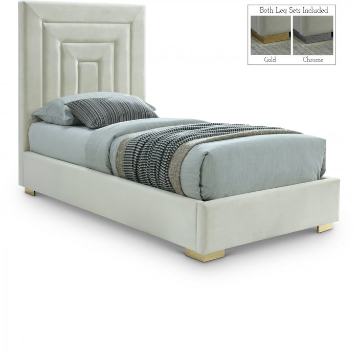 Nora Velvet Twin Bed Cream - NoraCream-T