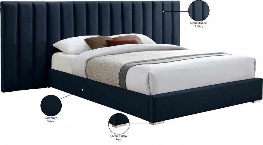 Pablo Velvet King Bed Blue - PabloNavy-K