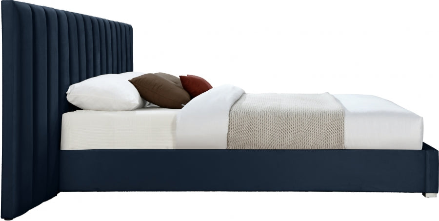 Pablo Velvet King Bed Blue - PabloNavy-K