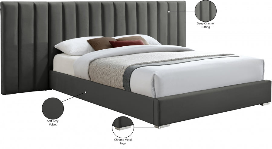 Pablo Velvet King Bed Grey - PabloGrey-K