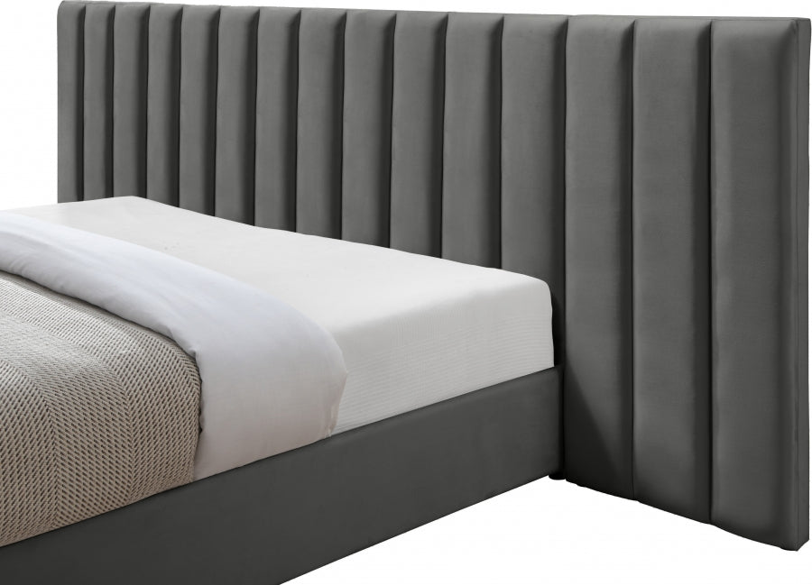 Pablo Velvet King Bed Grey - PabloGrey-K