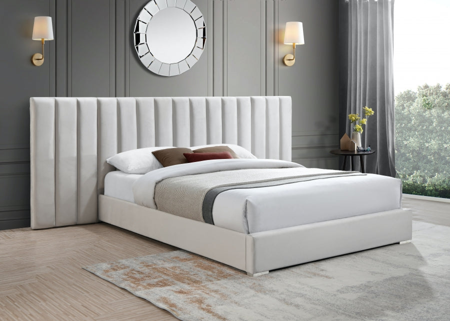 Pablo Velvet Queen Bed Cream - PabloCream-Q