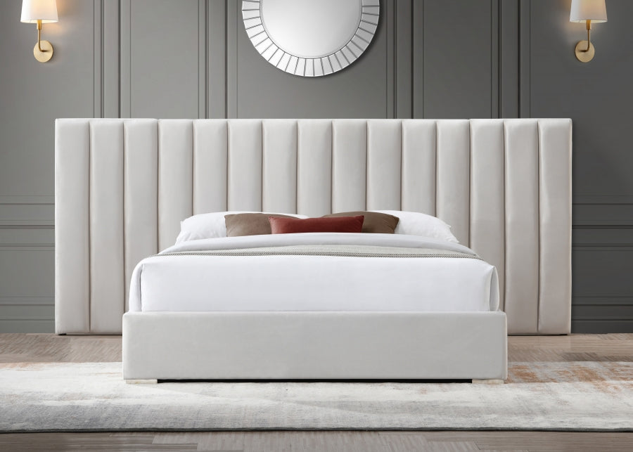 Pablo Velvet Queen Bed Cream - PabloCream-Q