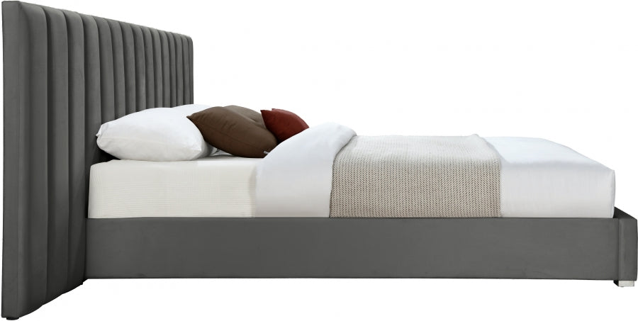 Pablo Velvet Queen Bed Grey - PabloGrey-Q