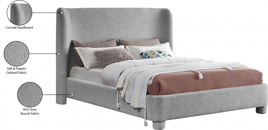 Penny Boucle Fabric King Bed Grey - B1206Grey-K