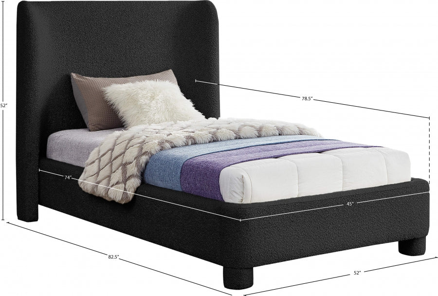 Penny Boucle Fabric Twin Bed Black - B1206Black-T