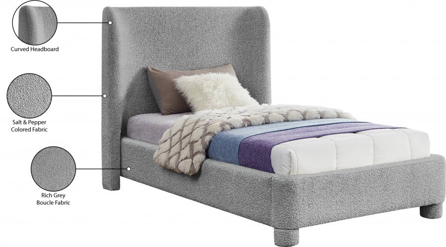 Penny Boucle Fabric Twin Bed Grey - B1206Grey-T