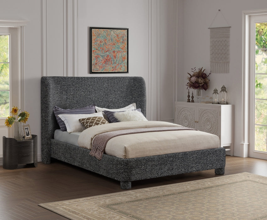 Penny Linen Textured Fabric King Bed Black - B1205Black-K