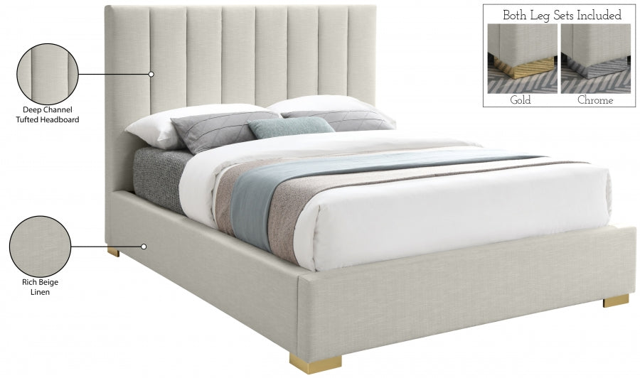 Pierce Linen Textured King Bed Beige - PierceBeige-K