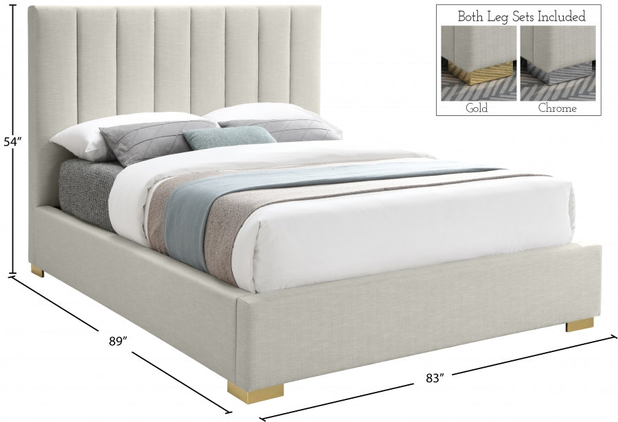 Pierce Linen Textured King Bed Beige - PierceBeige-K