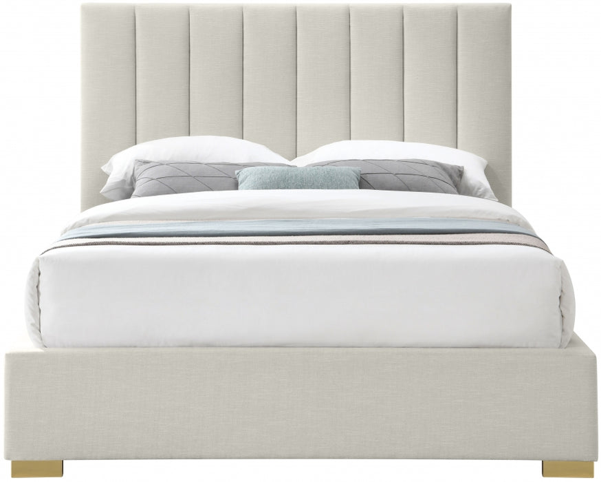 Pierce Linen Textured King Bed Beige - PierceBeige-K