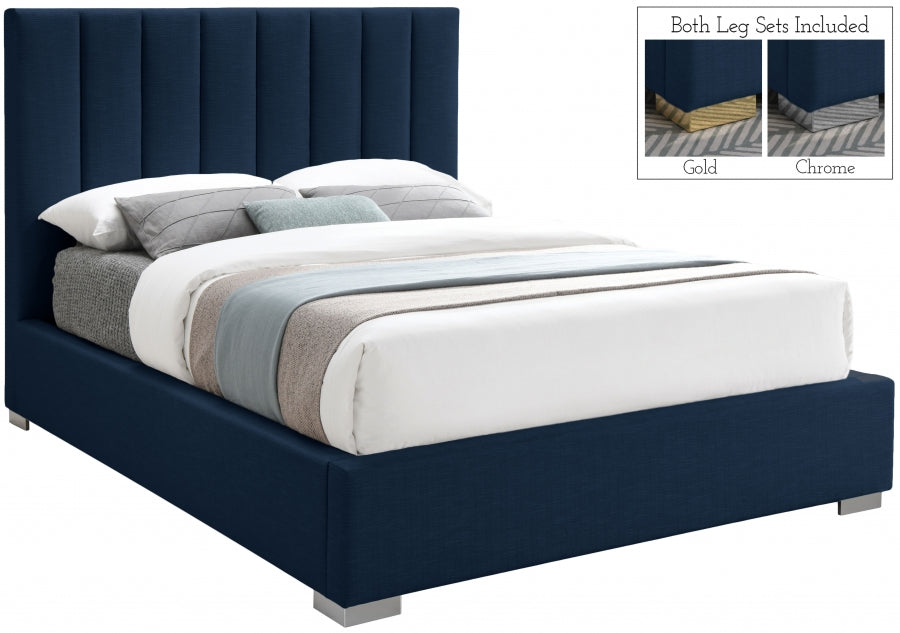 Pierce Linen Textured King Bed Blue - PierceNavy-K