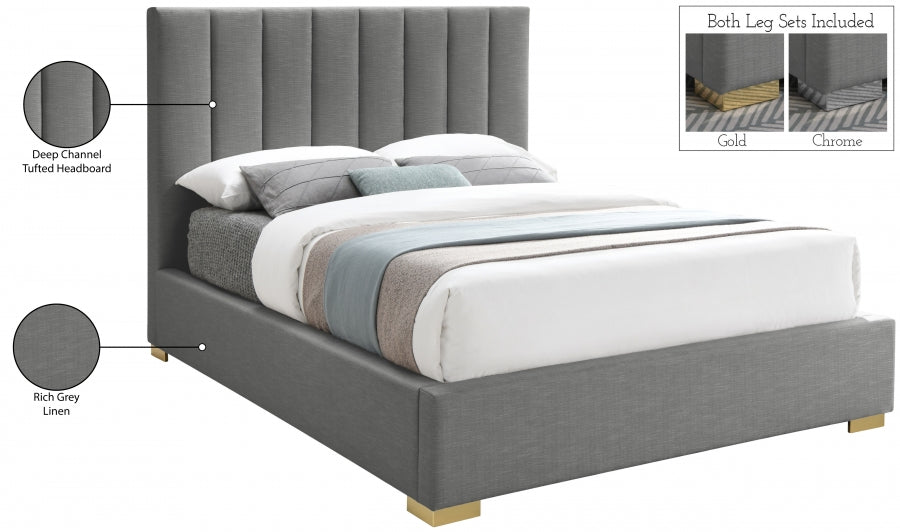 Pierce Linen Textured King Bed Grey - PierceGrey-K