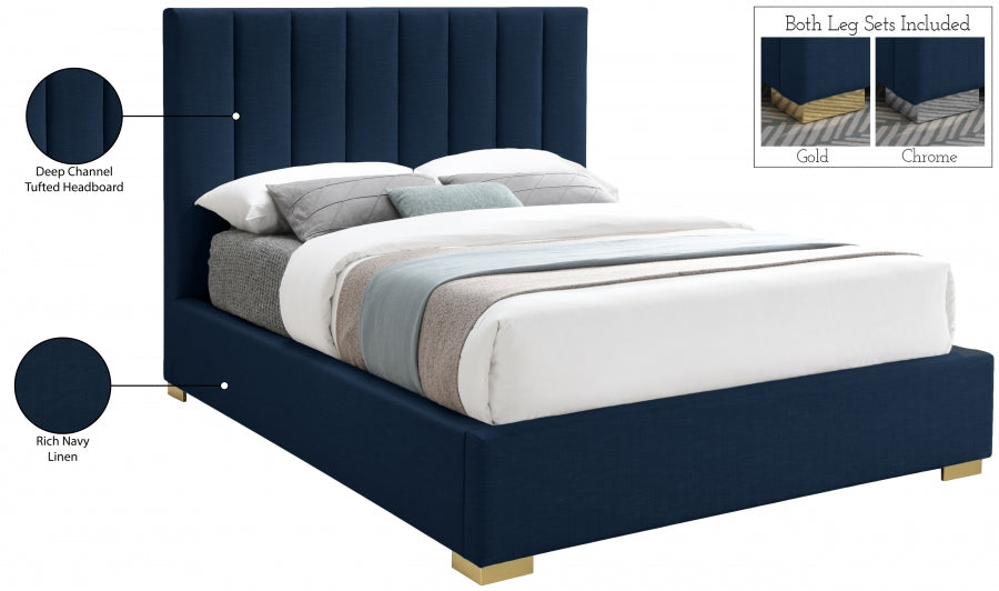 Pierce Linen Textured Queen Bed Blue - PierceNavy-Q