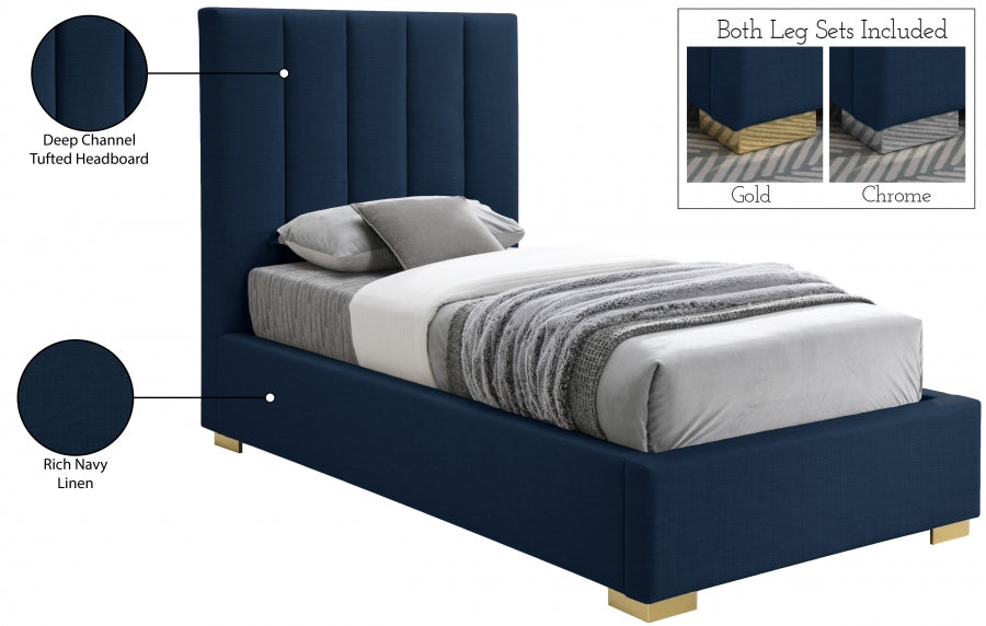 Pierce Linen Textured Twin Bed Blue - PierceNavy-T