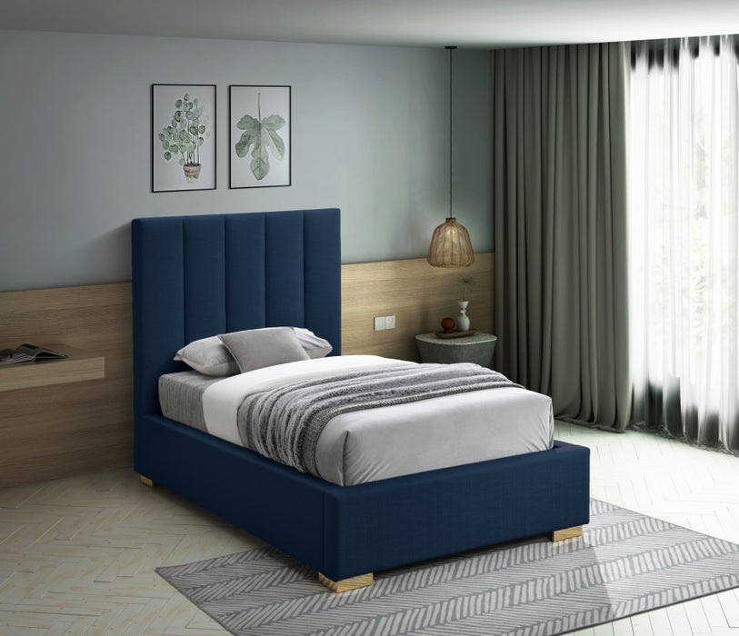 Pierce Linen Textured Twin Bed Blue - PierceNavy-T