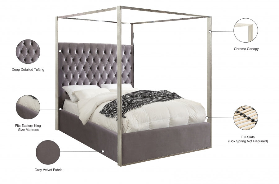 Porter Velvet King Bed Grey - PorterGrey-K