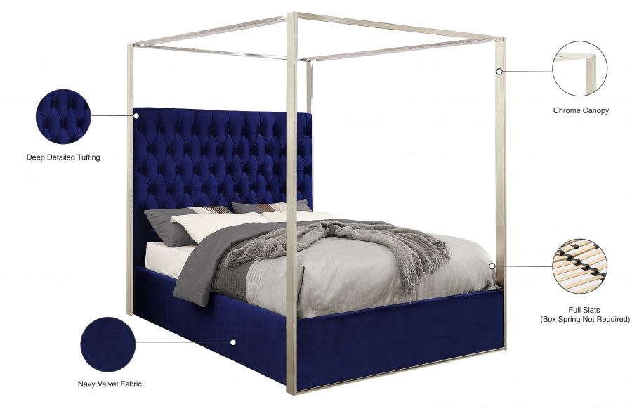 Porter Velvet Queen Bed Blue - PorterNavy-Q