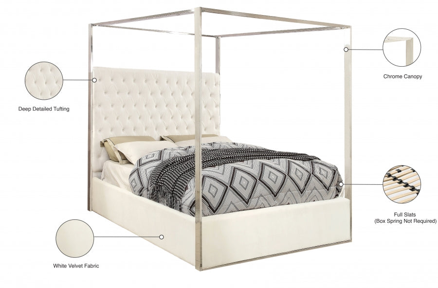 Porter Velvet Queen Bed White - PorterWhite-Q