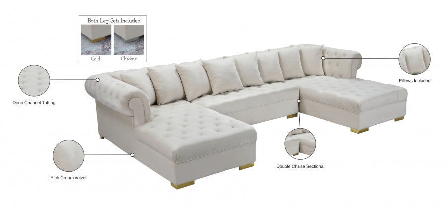 Presley 3pc. Velvet Sectional Cream - 698Cream-Sectional