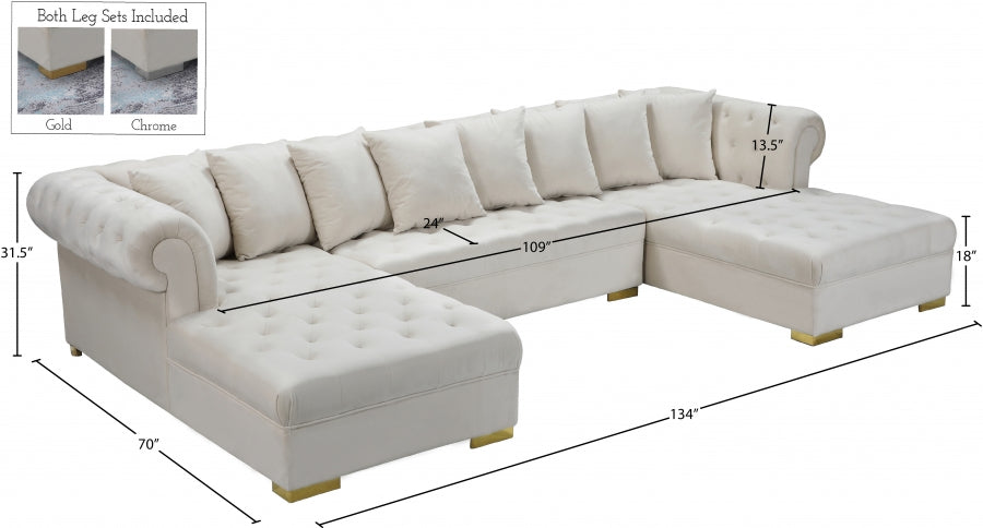 Presley 3pc. Velvet Sectional Cream - 698Cream-Sectional