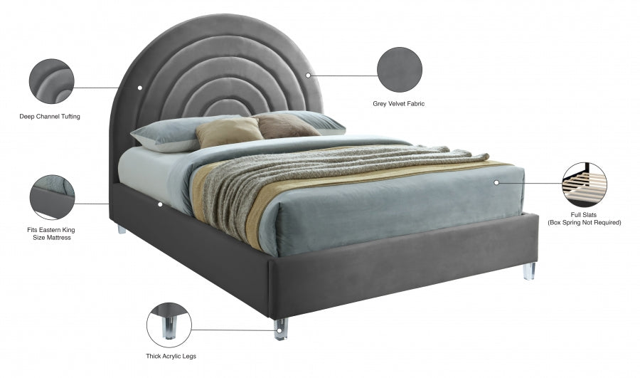 Rainbow Velvet King Bed Grey - RainbowGrey-K