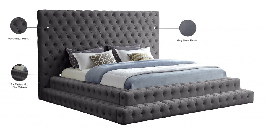 Revel Velvet King Bed (3 Boxes) Grey - RevelGrey-K