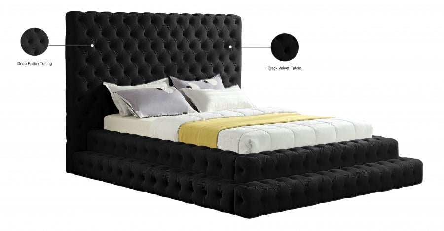 Revel Velvet Queen Bed (3 Boxes) Black - RevelBlack-Q