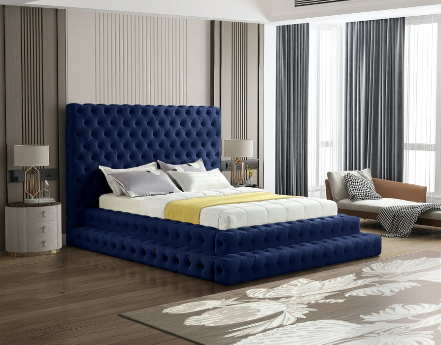 Revel Velvet Queen Bed (3 Boxes) Blue - RevelNavy-Q