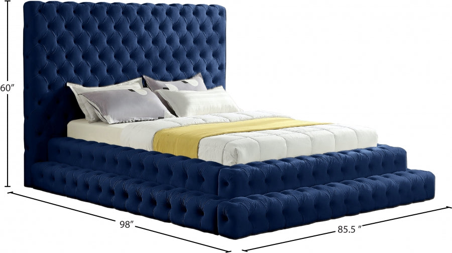 Revel Velvet Queen Bed (3 Boxes) Blue - RevelNavy-Q