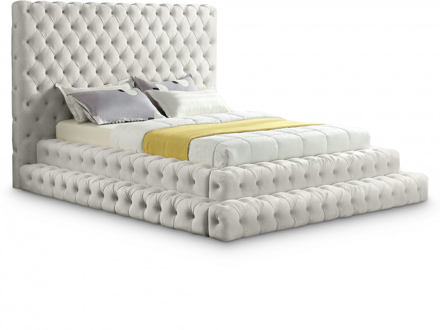 Revel Velvet Queen Bed (3 Boxes) Cream - RevelCream-Q