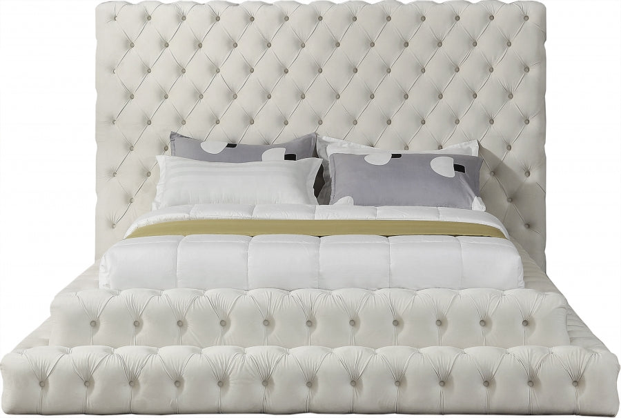 Revel Velvet Queen Bed (3 Boxes) Cream - RevelCream-Q