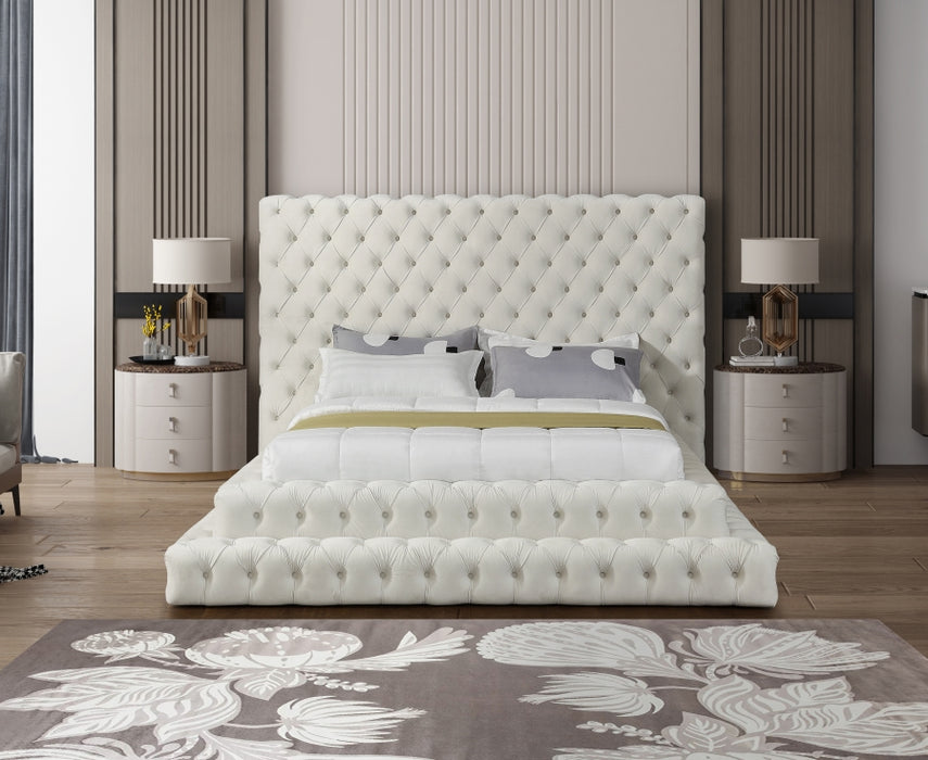 Revel Velvet Queen Bed (3 Boxes) Cream - RevelCream-Q