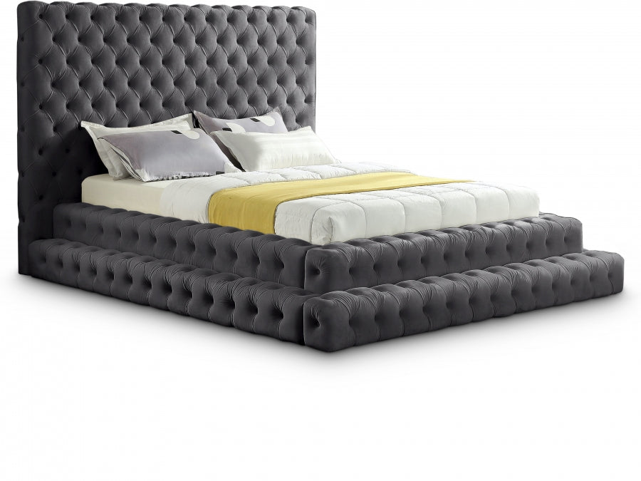 Revel Velvet Queen Bed (3 Boxes) Grey - RevelGrey-Q