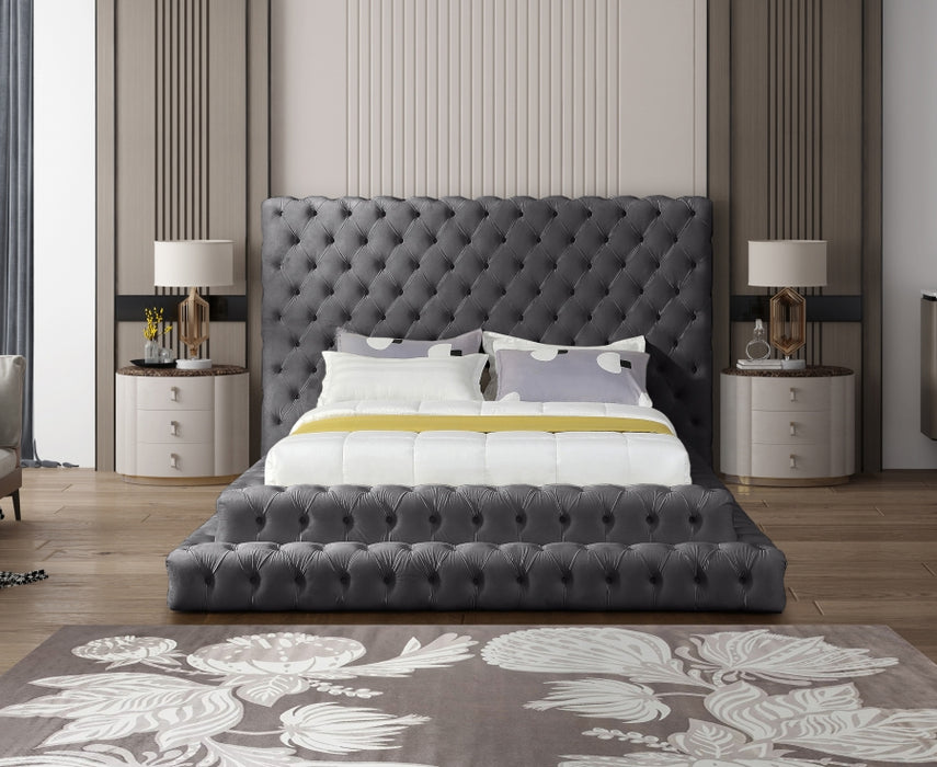 Revel Velvet Queen Bed (3 Boxes) Grey - RevelGrey-Q