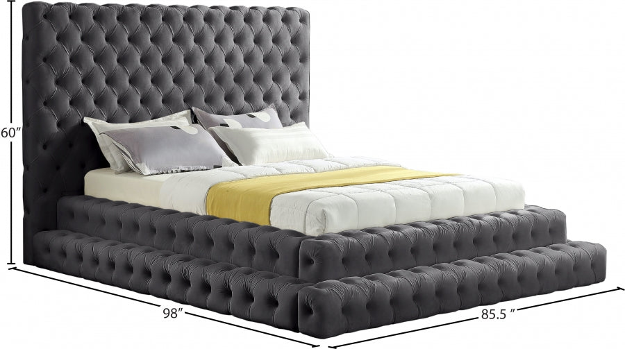 Revel Velvet Queen Bed (3 Boxes) Grey - RevelGrey-Q