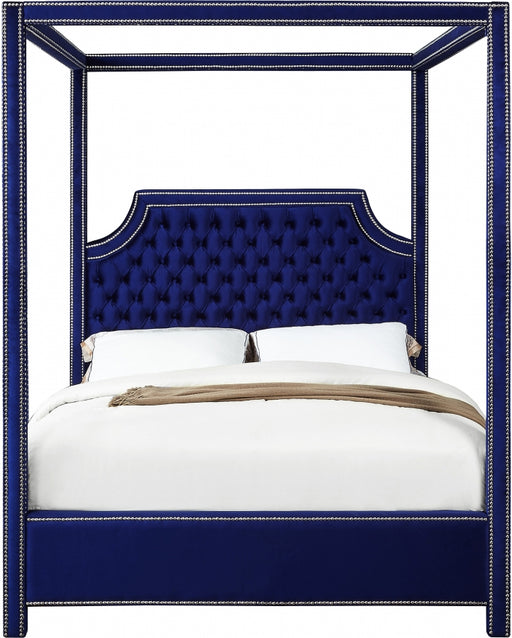 Rowan Velvet Queen Bed (3 Boxes) Blue - RowanNavy-Q